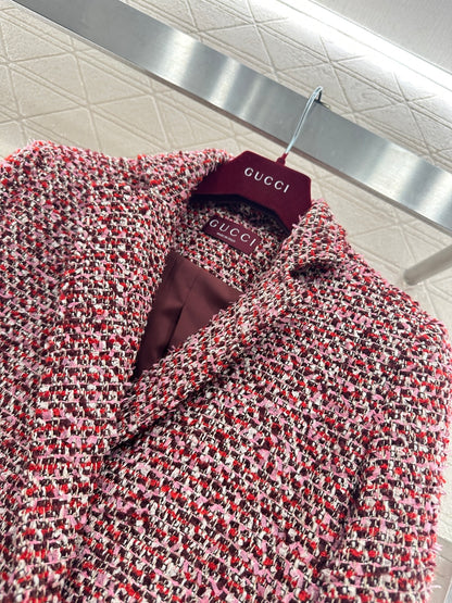 Plaid Tweed Collared Dress Coat
