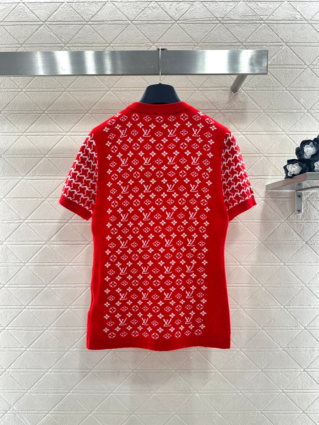 Jacquard Short-Sleeve Sweater