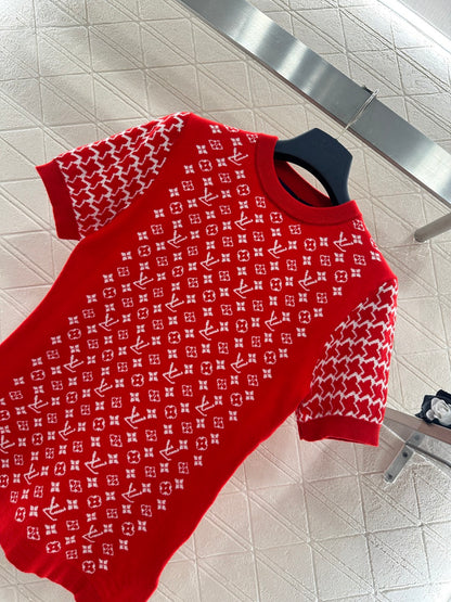 Jacquard Short-Sleeve Sweater