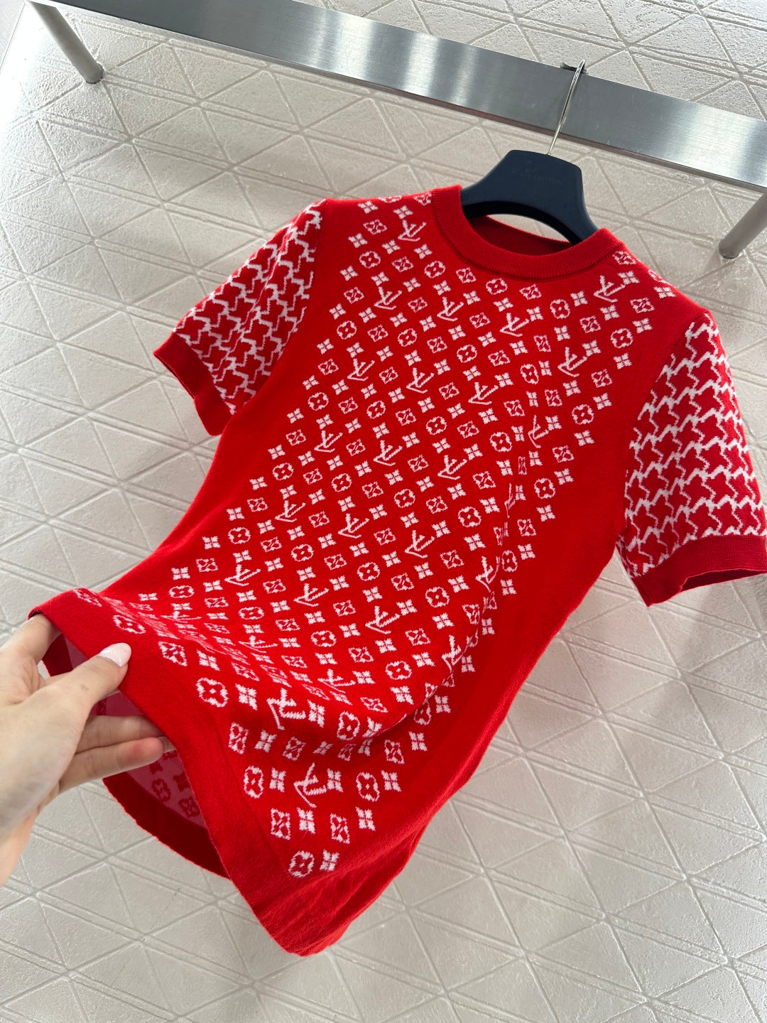 Jacquard Short-Sleeve Sweater