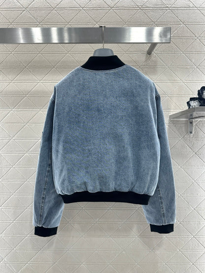 Denim Patchwork Baseball Jacket