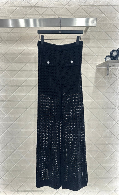 Openwork Knit Wide-Leg Trousers