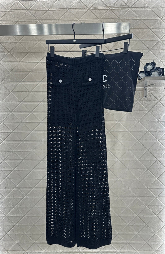 Openwork Knit Wide-Leg Trousers