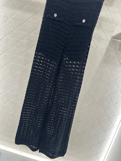 Openwork Knit Wide-Leg Trousers
