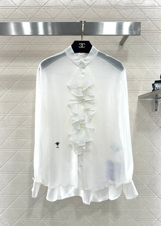 Stacked Cake Collar Silk Shirt
