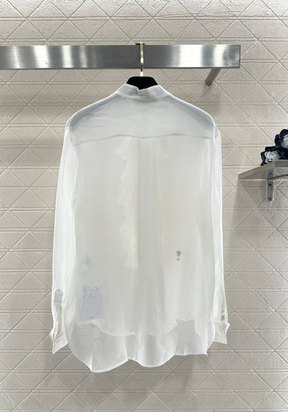 Stacked Cake Collar Silk Shirt
