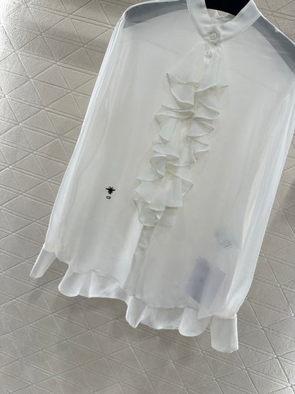 Stacked Cake Collar Silk Shirt