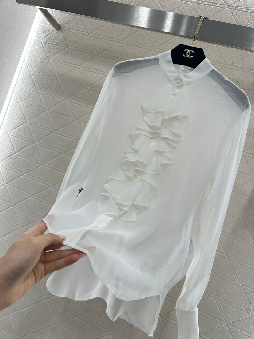 Stacked Cake Collar Silk Shirt