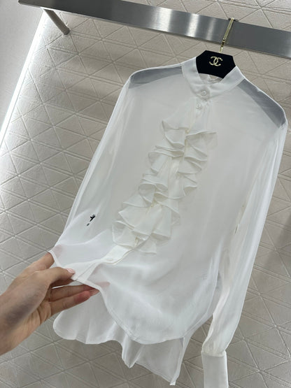 Stacked Cake Collar Silk Shirt