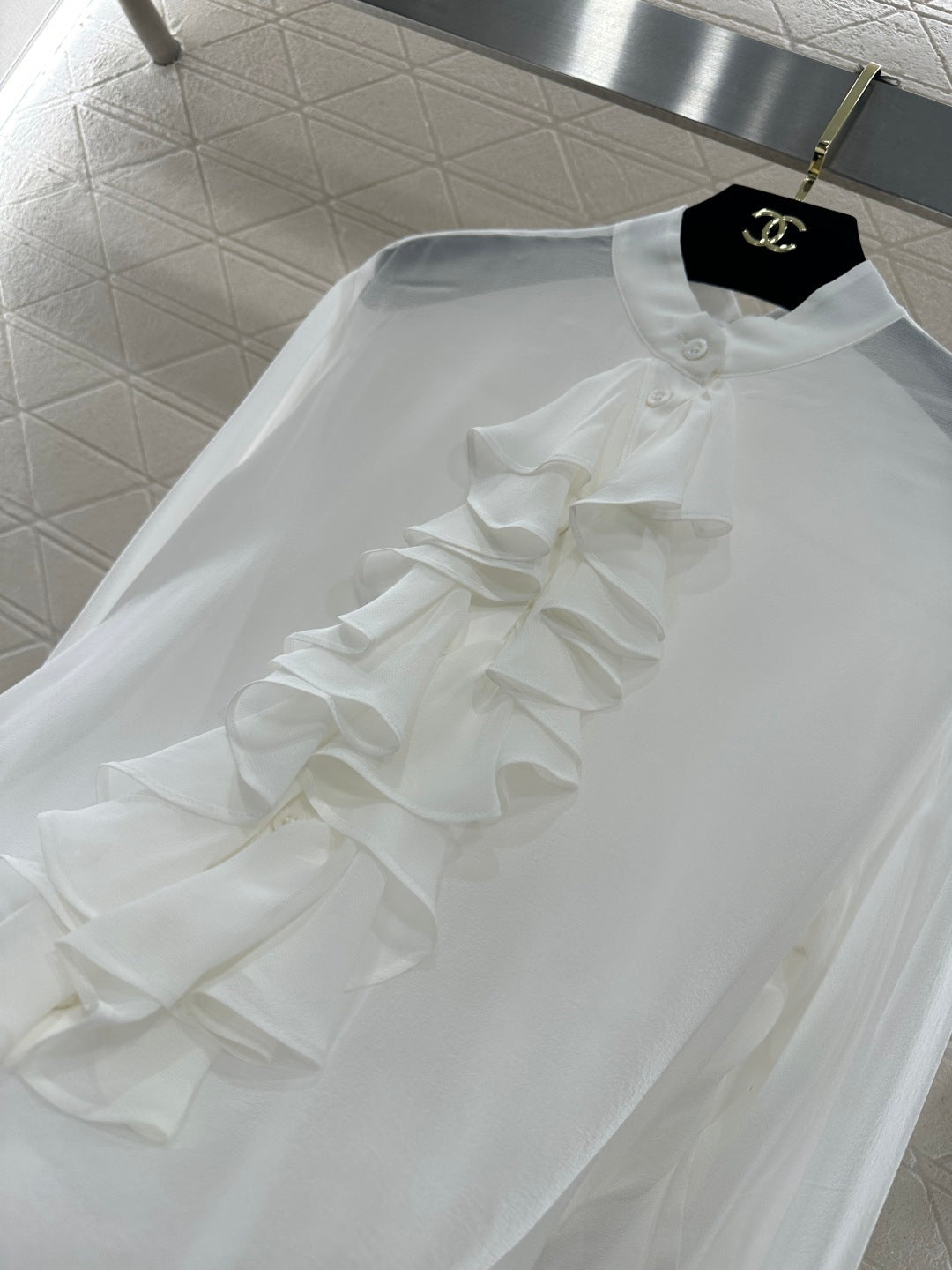 Stacked Cake Collar Silk Shirt