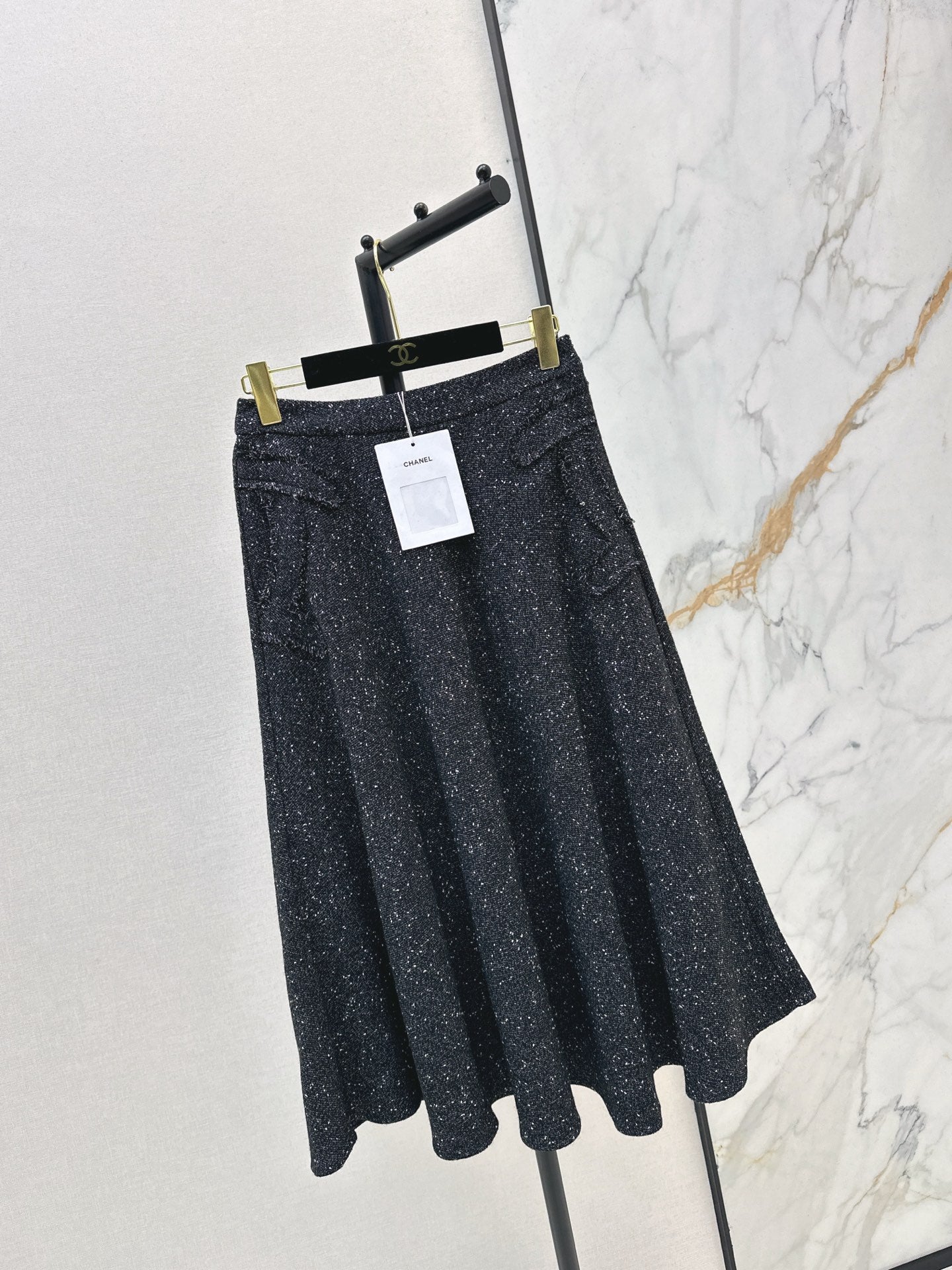 Black Tweed Midi Skirt