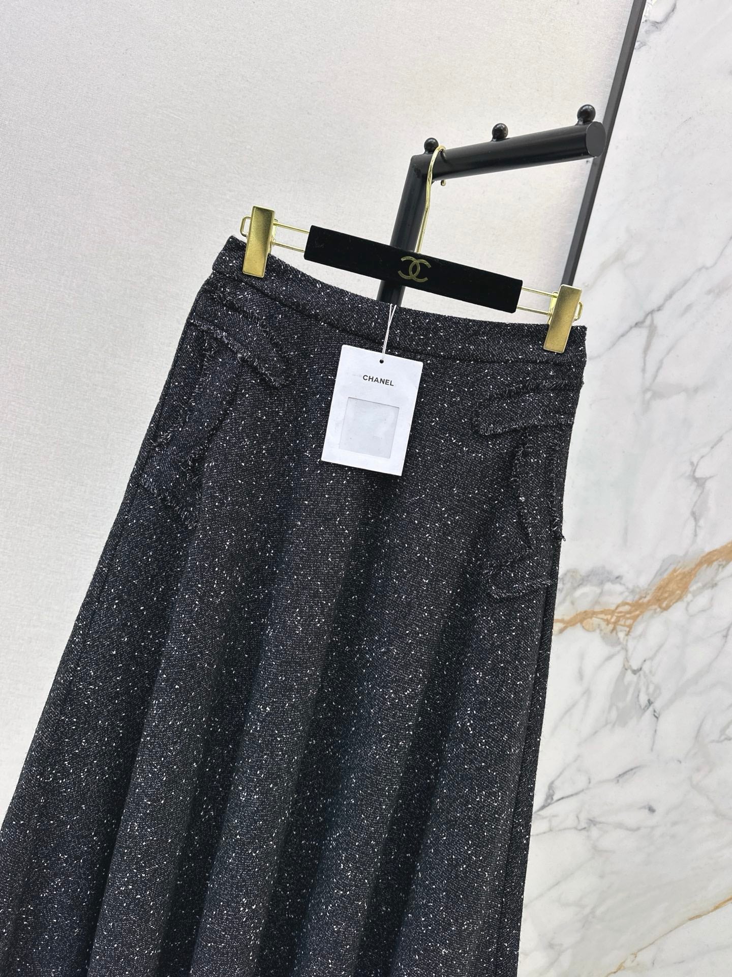 Black Tweed Midi Skirt