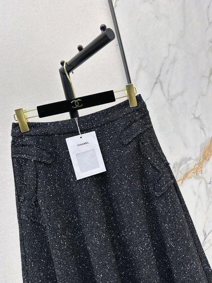 Black Tweed Midi Skirt