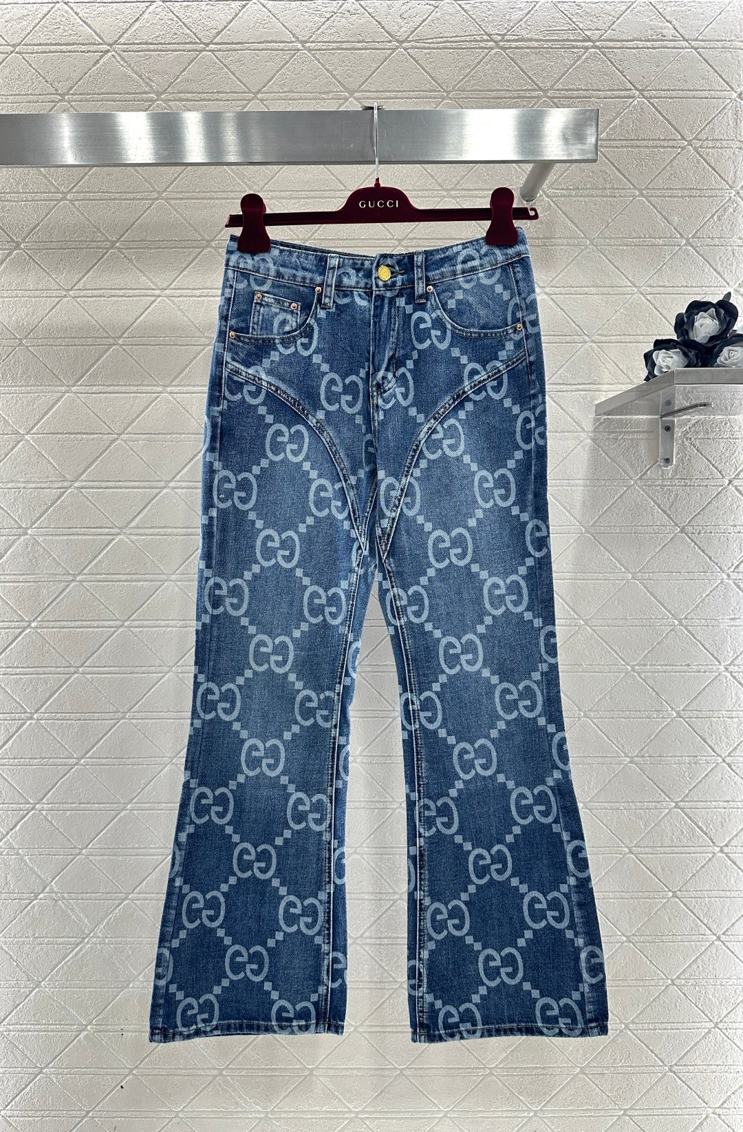 Printed Flared Denim Pants