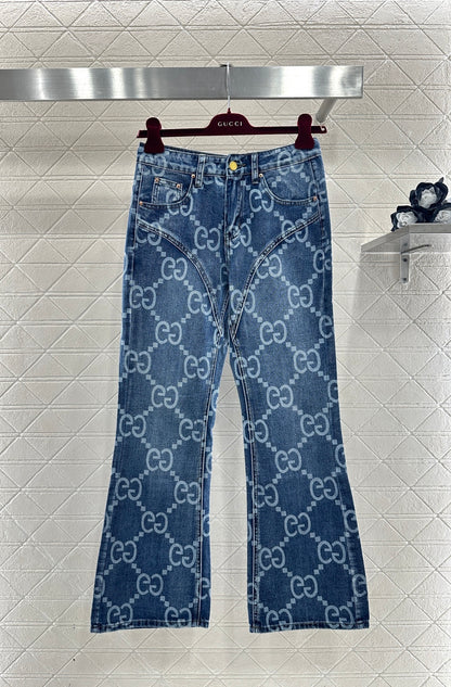 Printed Flared Denim Pants