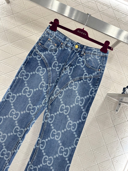 Printed Flared Denim Pants
