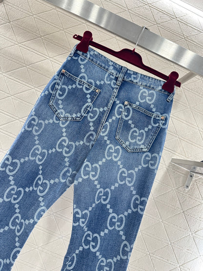 Printed Flared Denim Pants