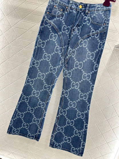 Printed Flared Denim Pants