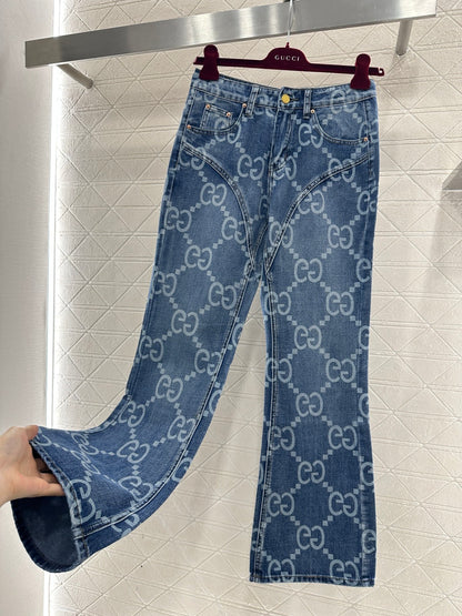 Printed Flared Denim Pants