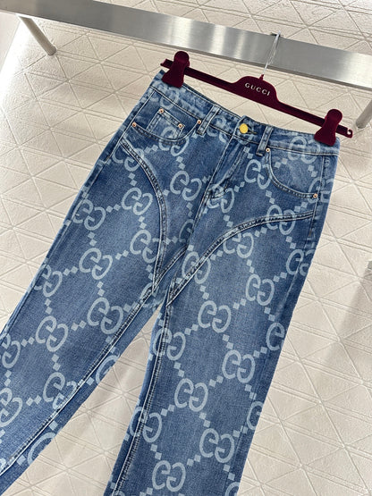Printed Flared Denim Pants