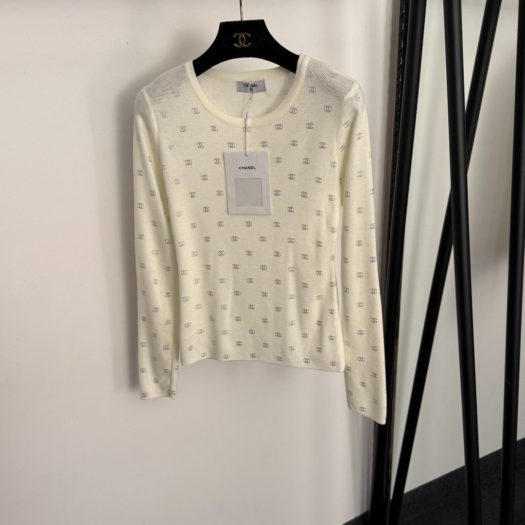 Rhinestone long-sleeved