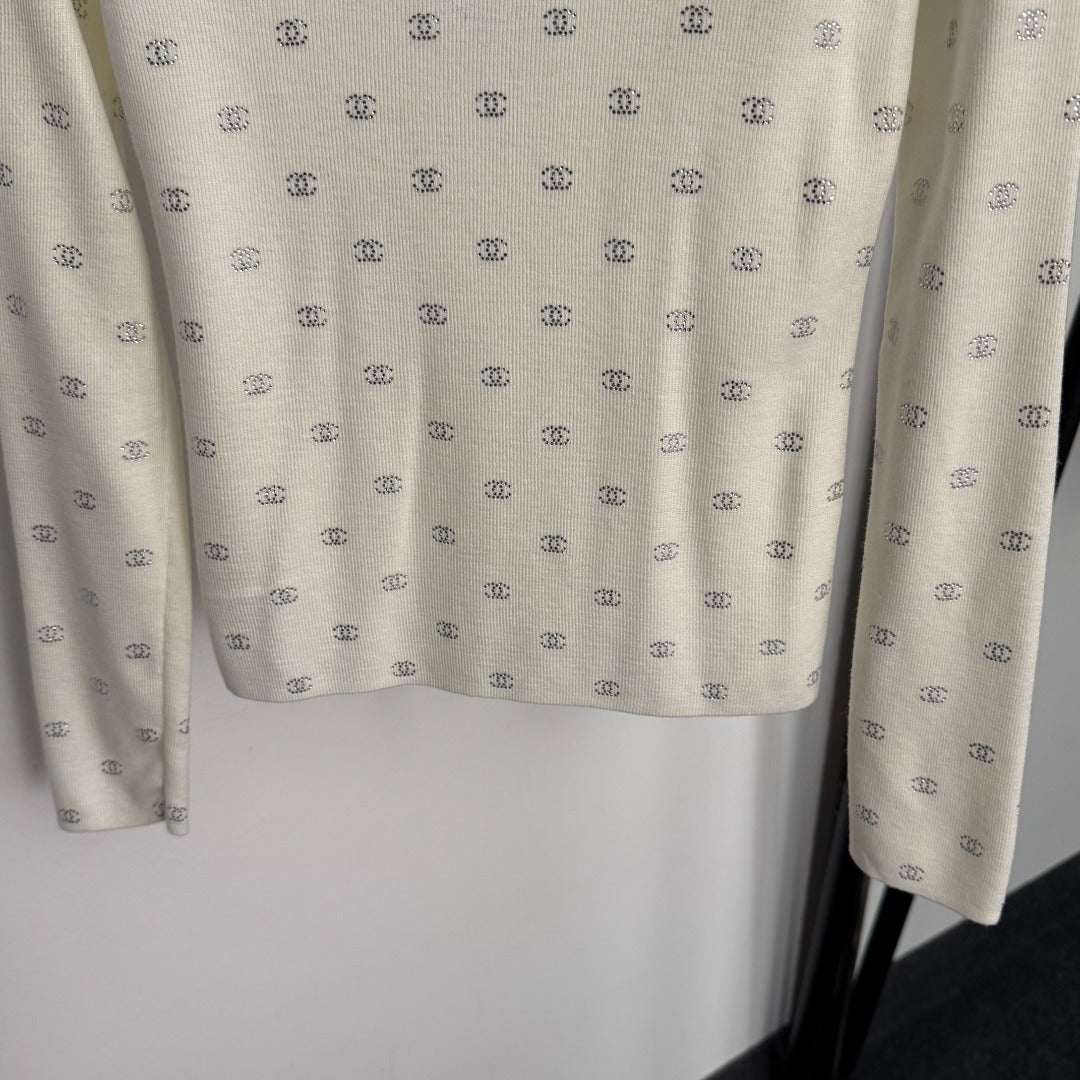 Rhinestone long-sleeved