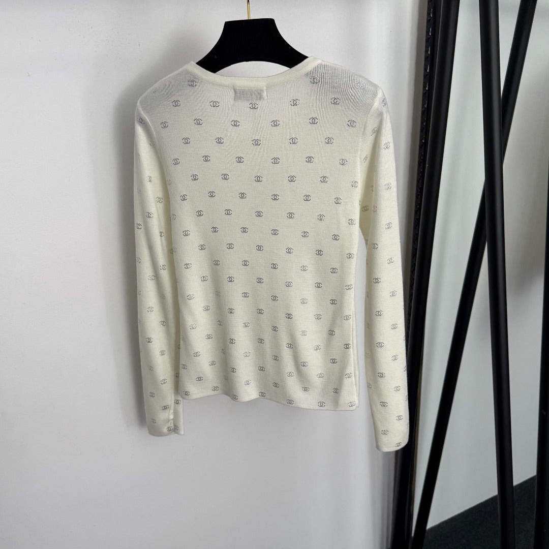 Rhinestone long-sleeved