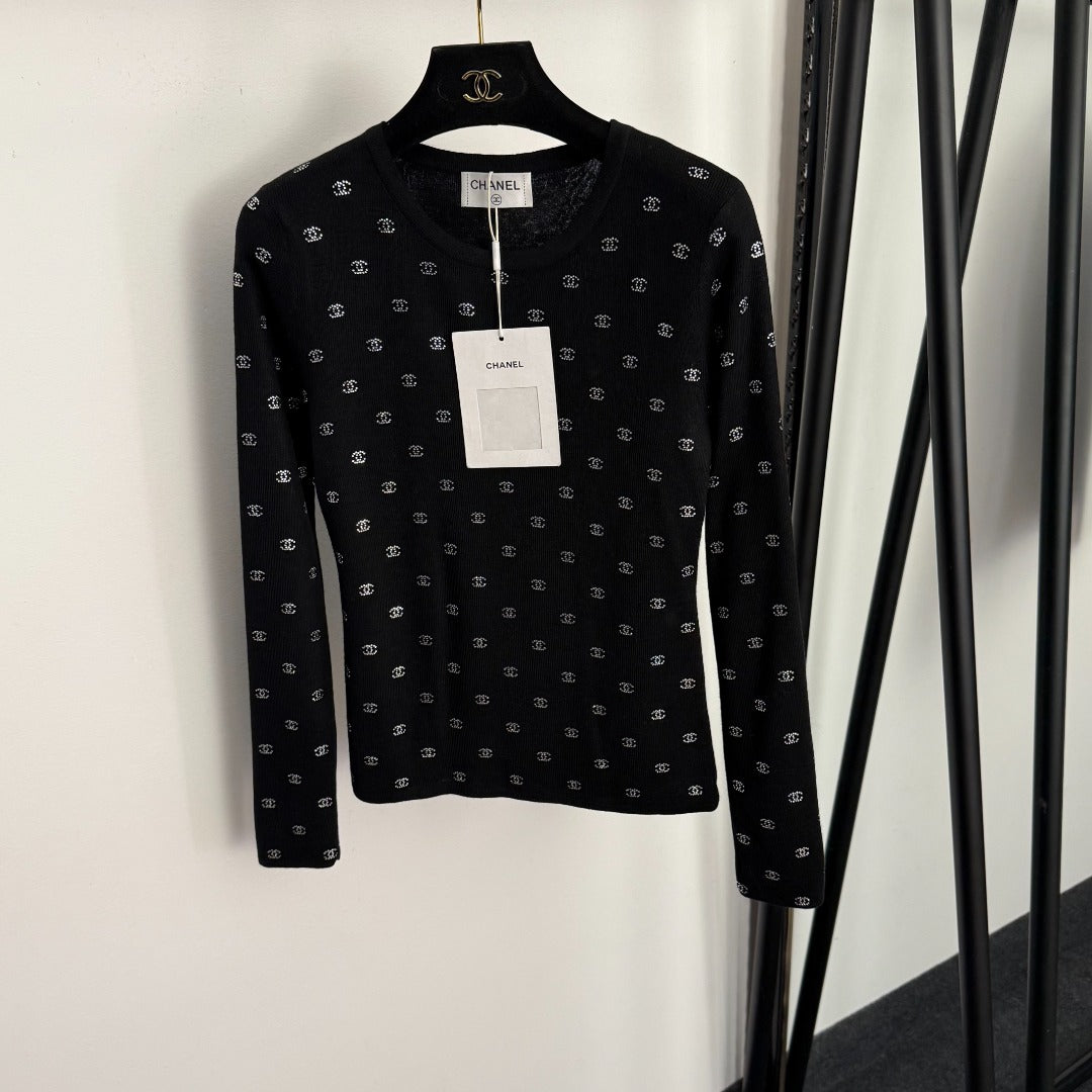 Rhinestone long-sleeved