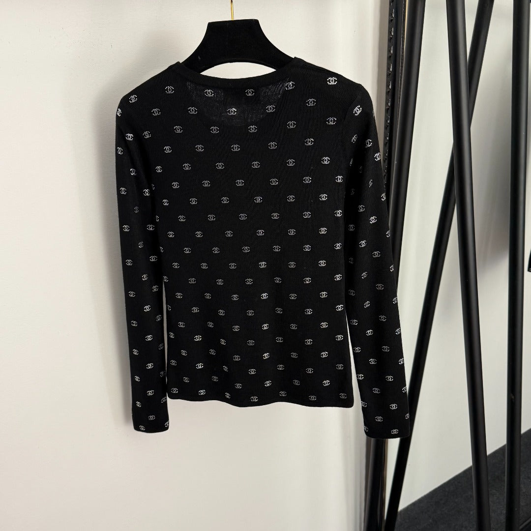 Rhinestone long-sleeved