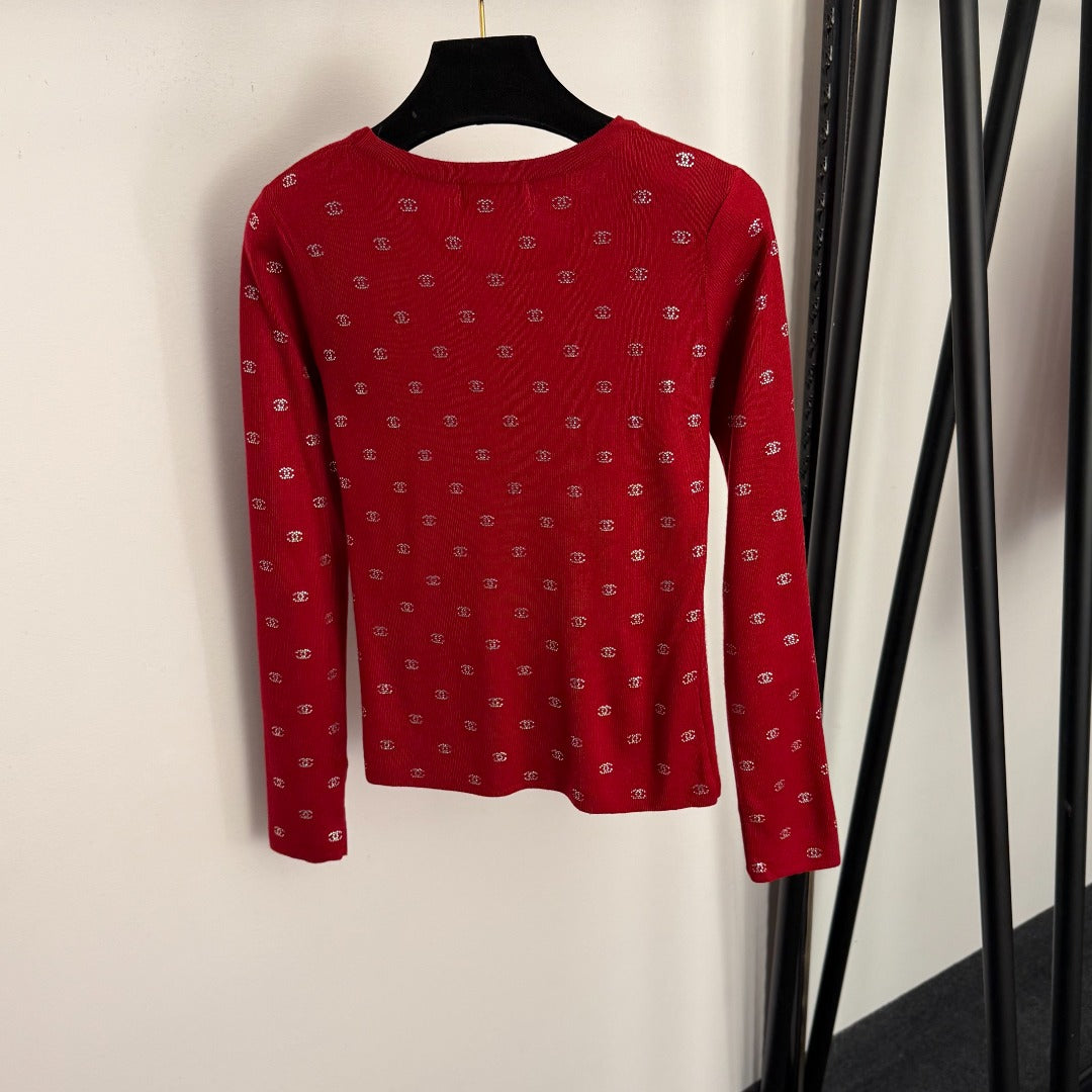 Rhinestone long-sleeved