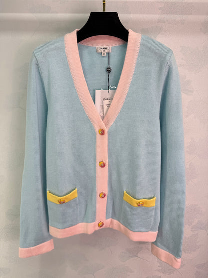 Color-blocked V-neck Cardigan