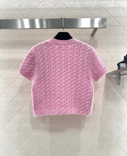 Cable Knit Short-Sleeve T-Shirt