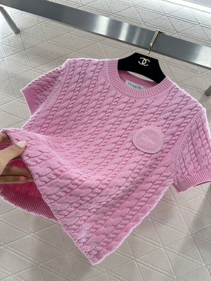 Cable Knit Short-Sleeve T-Shirt