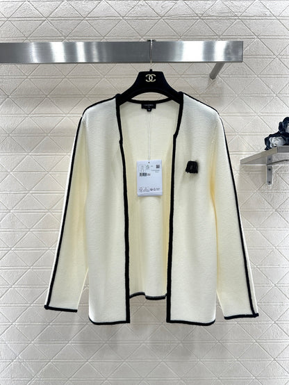 Color-Blocked Cardigan with Brooch