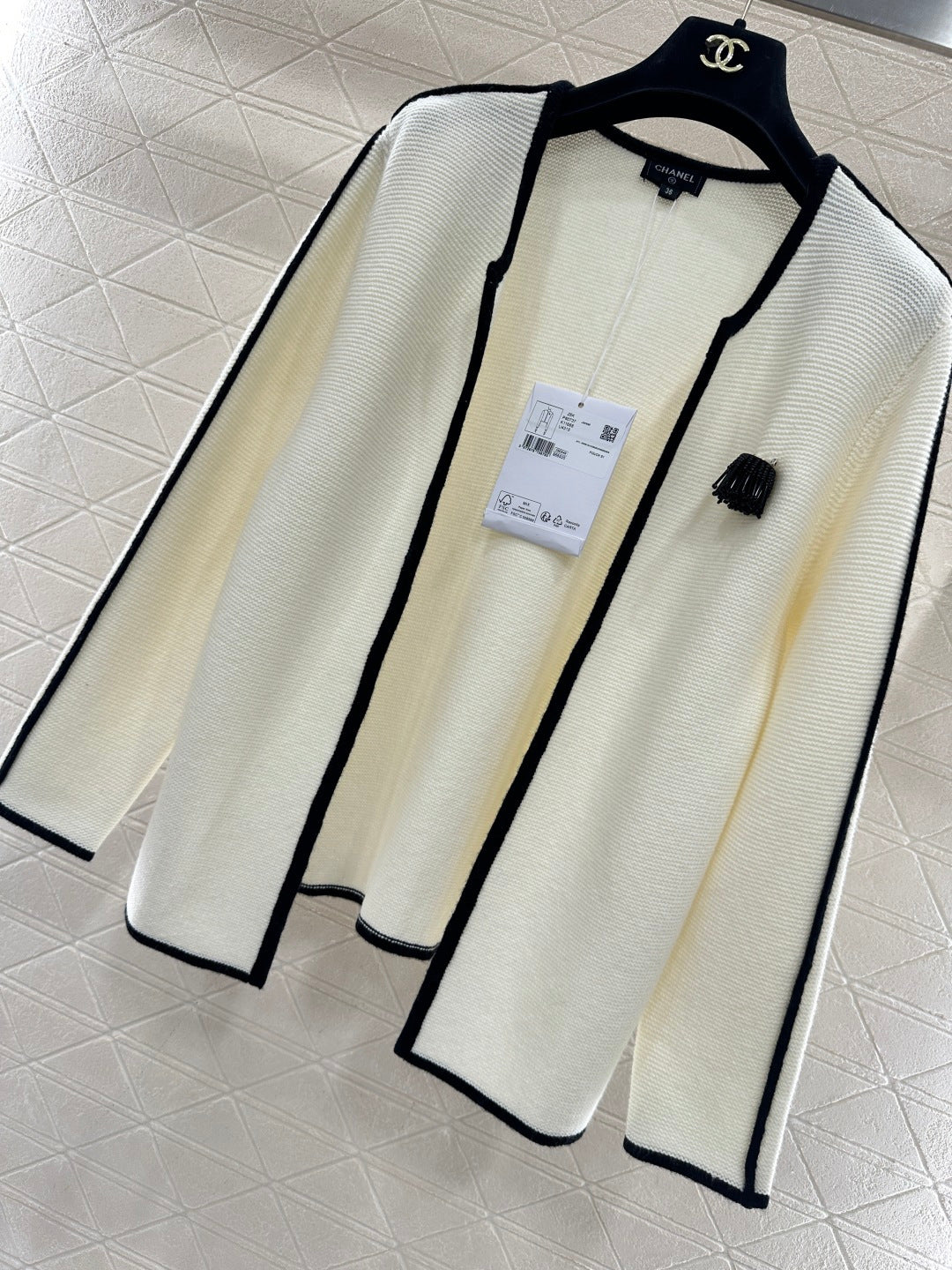 Color-Blocked Cardigan with Brooch