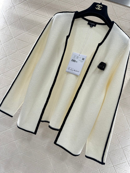 Color-Blocked Cardigan with Brooch