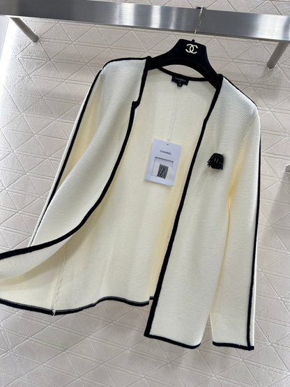 Color-Blocked Cardigan with Brooch