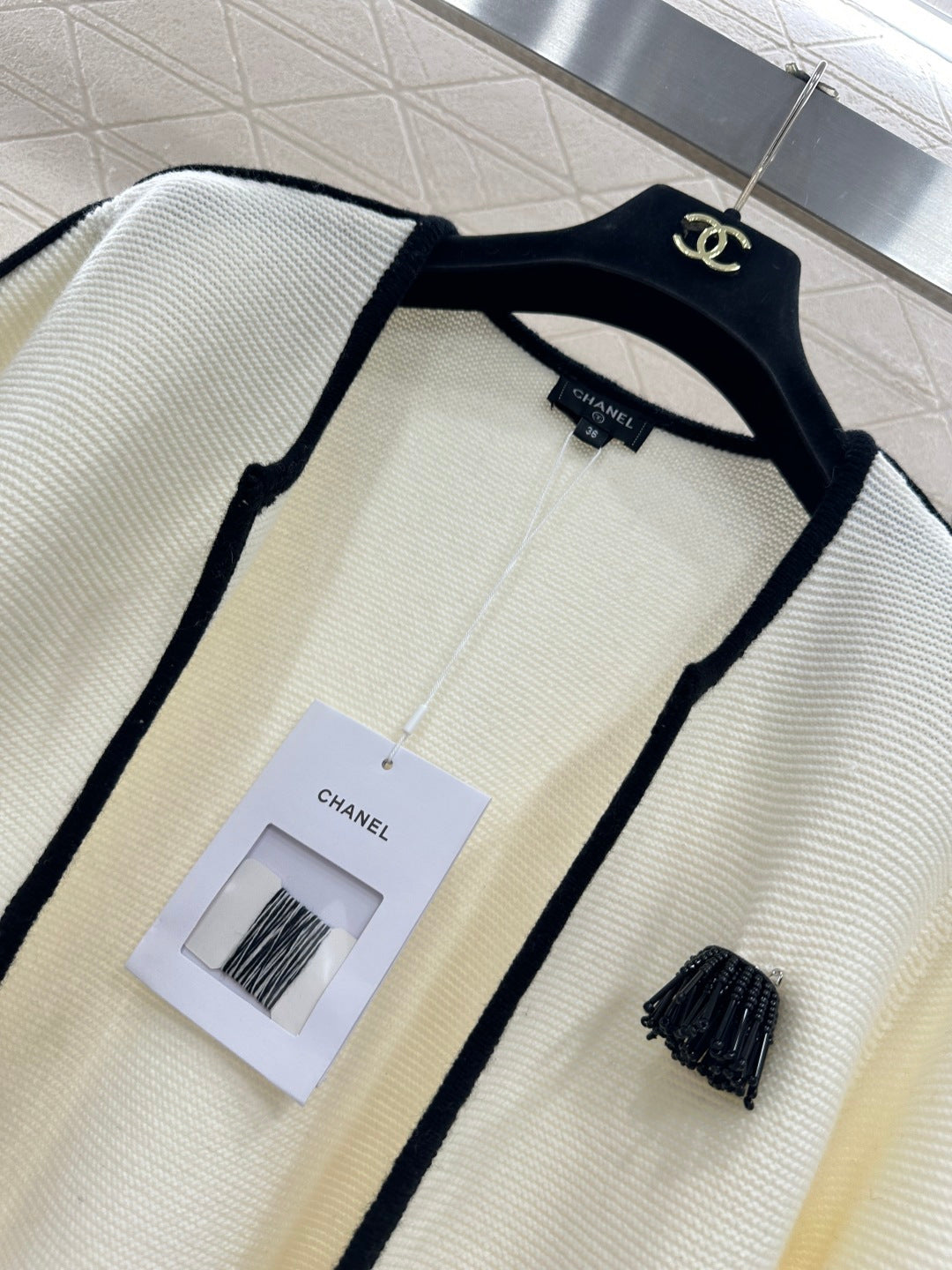 Color-Blocked Cardigan with Brooch