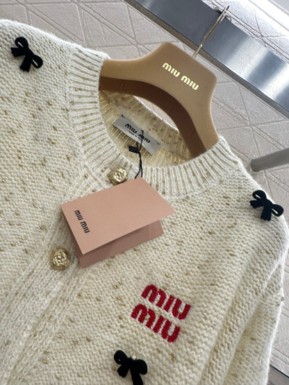 3D Bow Dotted Knit Cardigan