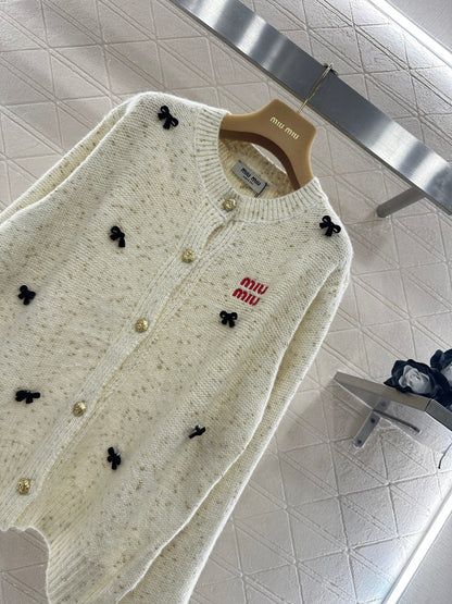 3D Bow Dotted Knit Cardigan