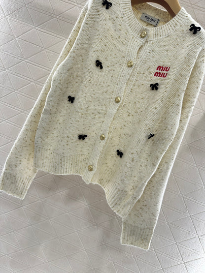 3D Bow Dotted Knit Cardigan
