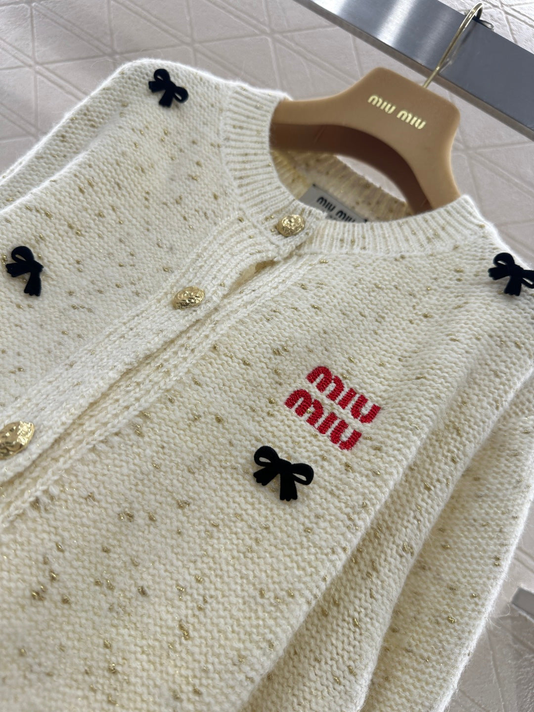 3D Bow Dotted Knit Cardigan