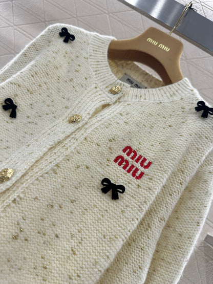 3D Bow Dotted Knit Cardigan