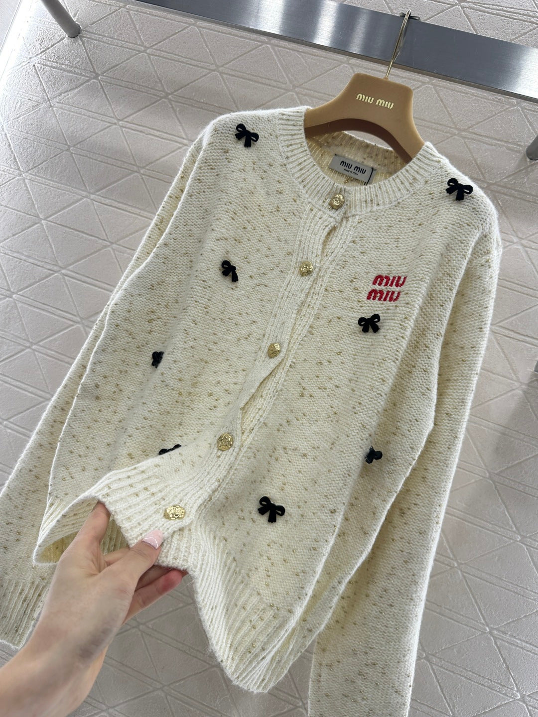 3D Bow Dotted Knit Cardigan