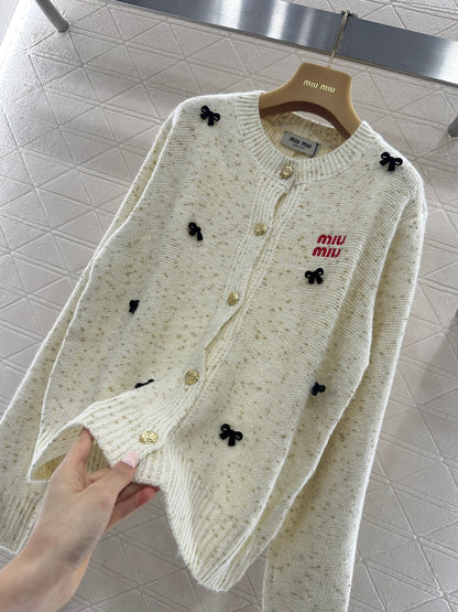 3D Bow Dotted Knit Cardigan