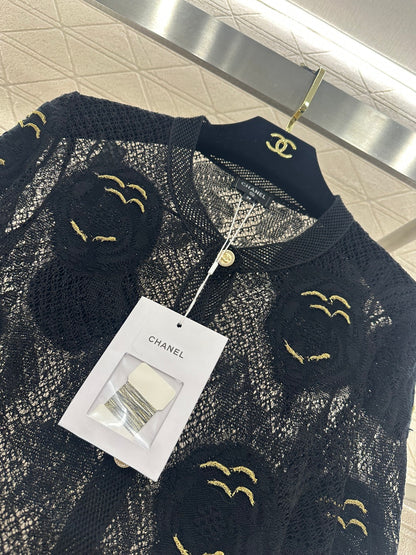 Hollow-out floral embroidered cardigan