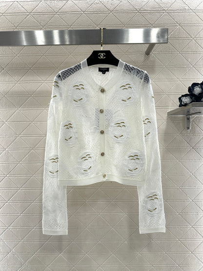 Hollow-out floral embroidered cardigan