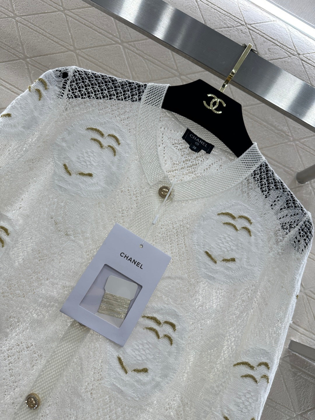 Hollow-out floral embroidered cardigan