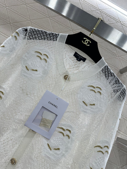 Hollow-out floral embroidered cardigan