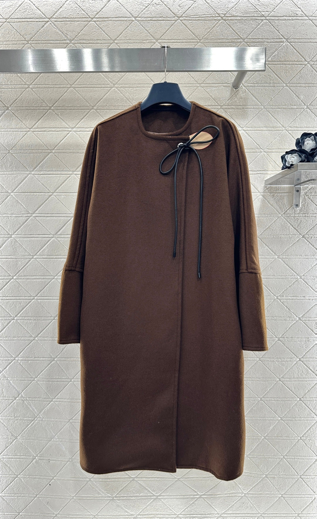 Asymmetrical Bow-Tie Leather Cord Coat